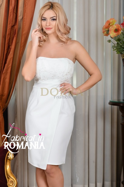 Rochie de ocazie ivoire Katalin din dantela si tripluvoal